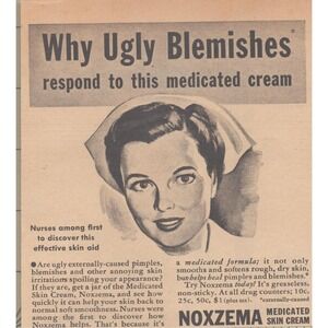1945 Noxzema Vintage Print Ad Medicated Skin Cream Nurse Beauty Skincare MCM